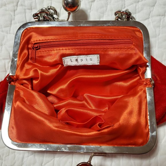 Anthropologie Red Velvet Kiss-lock purse by Lapis - Picture 3 of 4